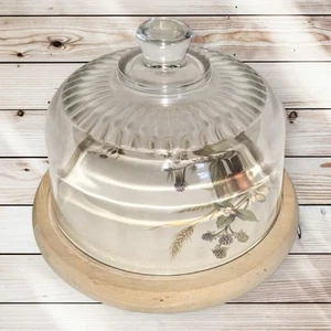 Vintage St Michael/M&s/Marks & Spencer Harvest Cheese Bell Glass Wood & Tile - Picture 1 of 4