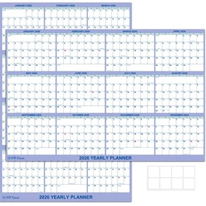 24" x 36" 2026 Wall Calendar, Folded Wet & Dry Erase Wall Calendar 12 Month, ... - Picture 1 of 8