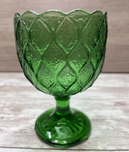 Vintage Indiana Glass 1940s EMERALD GREEN 6" Quilted Pedestal Compote Candy Dish - Picture 1 of 7