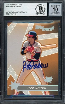 Rod Carew Signed 2001 Topps Stars Card 147 California Angels Auto 10 Beckett - Image 1 of 2