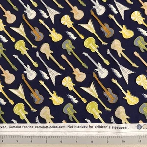 1 Yard x 44", Gitarren auf Marine, 100 % Baumwolle, Elizabeth Silver für Camelot Stoffe - Bild 1 von 2