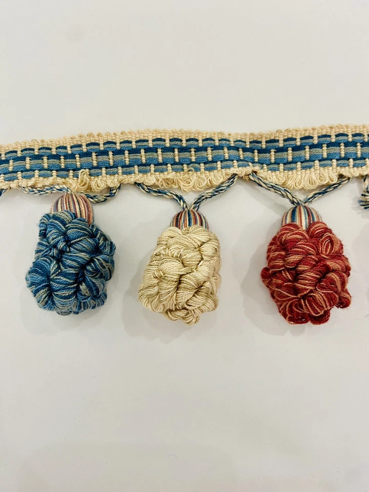 Vintage Holy Hunt Silk Pom Pom Trim. Red, White & Blue. By The Yard - Image 1 of 4