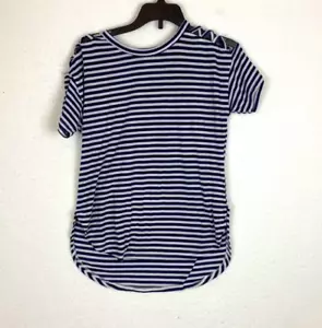 Girls kids navy blue and white stripes t-shirt - Picture 1 of 5