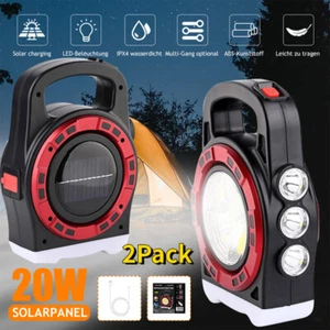 2*LED COB Solar Taschenlampe Arbeitsleuchte Baustrahler Handlampe Flutlicht Akku - Bild 1 von 12