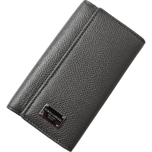 DOLCE & GABBANA Keyring Gray Leather Silver Metal Logo Plaque Trifold 320usd - Picture 1 of 7