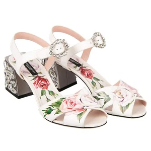 Dolce & Gabbana Rose Crystal Patent Leather Pumps Sandals Keira White Silver - Picture 1 of 7