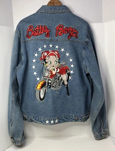 Betty Boop Women’s Large Denim Jacket Motorcycle 2008 King Features 100% Cotton - Picture 1 of 10