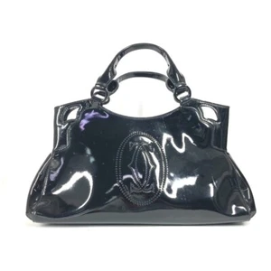 CARTIER marcello logo Bag Tote Bag Hand Bag enamel Black - Picture 1 of 17