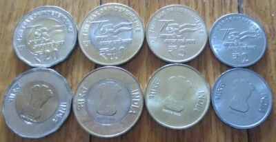 India 75th Anniversary of Independence Azadi Ka Amrit Mahotsav 8 coins 78th soon - Image 1 of 4