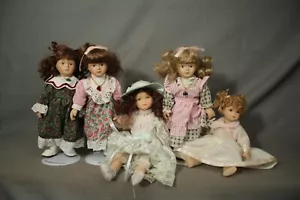 5 small porcelain Dolls Russ Birthstones Opal Turquoise Garnet clothing dress - Picture 1 of 6