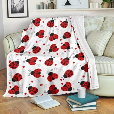 Cartoon Ladybugs Premium Blanket, Ladybug Lover Blanket, Child & Adult Blanket - Image 1 of 4