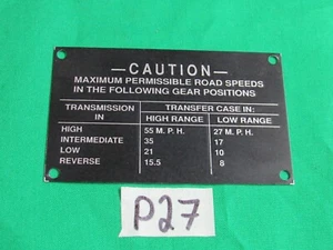 Data Plate Road Speed Fits Jeep Willys MA Proto-Type (P27) - Picture 1 of 2