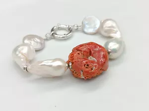 bracciale donna gioiello sasso vero corallo rosso di Sardegna vere perle Akoya - Foto 1 di 17