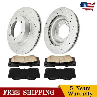For Toyota 4Runner 2003-2009 Tacoma 2005-21 Front Drilled Disc Rotors Brake Pads - Image 1 of 4