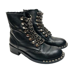 Botas de Combate Motociclista Cuero Ovyé Tachonado Cadena Encaje Talla 38 Goth Rock Tobillo - Imagen 1 de 10
