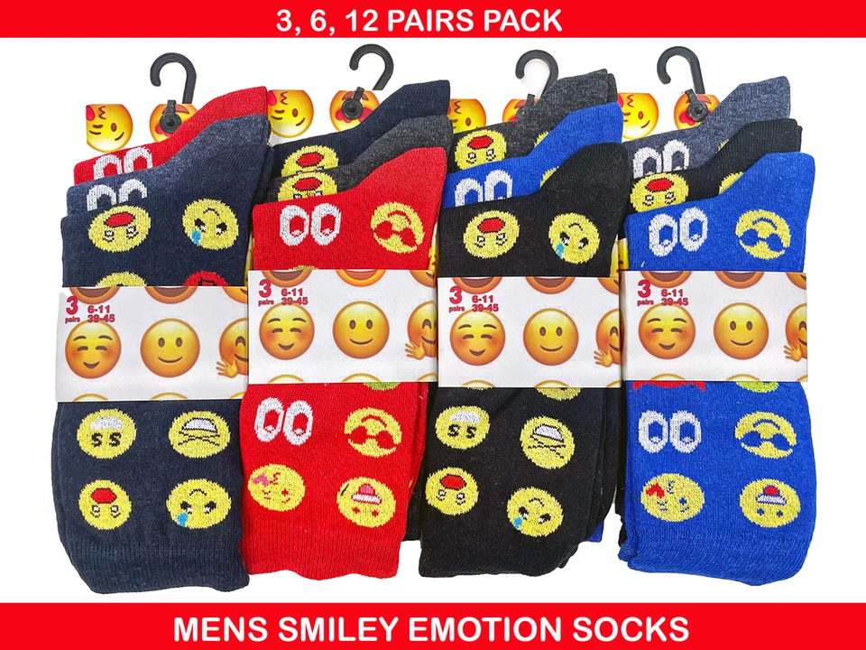 3,6,12 Pairs Mens Socks Emotions Smiley Novelty Faces Everyday Socks Size 6-11 — 第 1/1 张图片