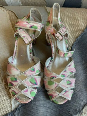 Rare EUC Anthropologie Leifsdottir Peacock "Silversaw Peep-Toes" Heels Shoes 7.5 - Image 1 of 4