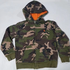 Kids Polo Ralph Lauren Size 6 Green & Brown Camo Zip Up Hoodie Orange Lined Logo - Picture 1 of 11