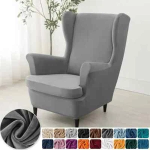 Velvet Wingback Chair Covers Wing Armchair Cover with Seat Cushion Cover - Picture 1 of 58