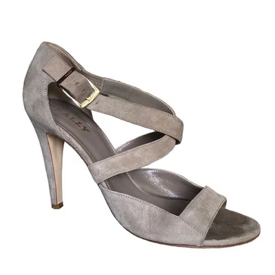 Bally Amarea Tacones Gris Taupe Gamuza Punta Abierta Tirantes Diseñador Italia EU_39 US 8.5 Foto 1 de 4