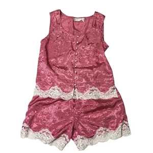 Vtg Victoria’s Secret Cami Tank Top Shorts Set Small Gold Label Pink Paisley - Picture 1 of 12