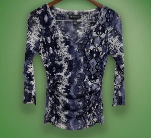 VTG Y2K 90s Sheer Ruched Top S Fairy Grunge Snake Print V-neck Whimsigoth Mesh - Picture 1 of 11