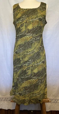 Vestido Vaino Donna Ricco NY EE. UU. Para Mujer Talla 10 Verde Marrón Dorado Midi Forrado Usado en Excelente Condición Foto 1 de 4