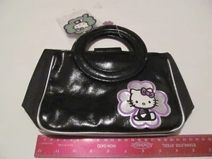 SANRIO HELLO KITTY SCHWARZE HANDTASCHE SILBER KLEE 2005 VINTAGE CHINA NEU MIT ETIKETT - Bild 1 von 5