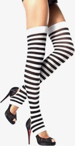 Black & White Opaque striped stirrup thigh highs stockings One Size Fancy Dress - Imagen 1 de 1