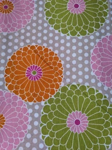 1 yard cotton calico fabric, large zinnia floral, pink, orange, green - Picture 1 of 2