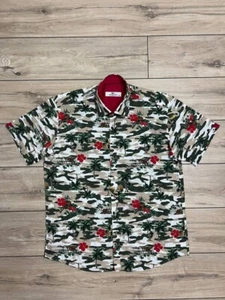 Camicia uomo Claudio Lugli manica corta palme hawaiane cotone lino XXL - Foto 1 di 9
