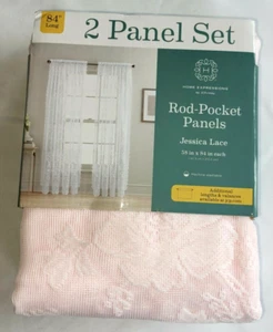 Home Expressions Baby Pink Jessica Lace Rod-Pocket 2 Panel Set 58(116)x84 in. - Imagen 1 de 2
