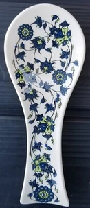 Spoon Rest Turkish Pottery Handmade Ceramic Kitchen Orange Blue Flower NEW - Picture 1 of 2