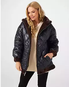Nuage Faux Fur Reversible Padded Jacket XS brand new black chocolate - Picture 1 of 8