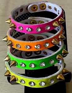 Cuff Bracelet Faux Leather Effect Crystal Studded Biker Punk Rock Goth Emo - Picture 1 of 51