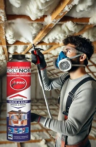 POLYNOR PRO 750ml PUR Sprühisolierung (Pistole) 24 Stk + Maleranzug +Winkeldüse - Photo 1/20