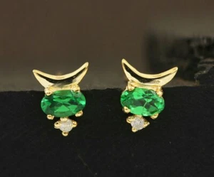 Pave Diamond Tiny Earring 14k Gold Tsavorite Garnet Handmade Fine Earring Gift - Picture 1 of 12