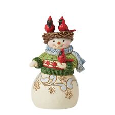 Jim Shore Miniature Christmas Snowman with Cardinal Nest on Head Figure 6012957