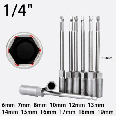 Hex Deep Socket Nut Driver Bit Set Impact Driver Drill 6mm-19mm 1/4" Hex Shank - Image 1 of 4