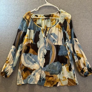 ETCETERA Blouse Women Size 8 Wild Art-to-Wear 100% Silk Floral Printed Shirt Top - Picture 1 of 13