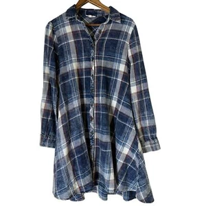 Easel Plaid Flannel Long Sleeve Mini Dress Womens Sz S Boho Hobo Cabincore - Picture 1 of 10