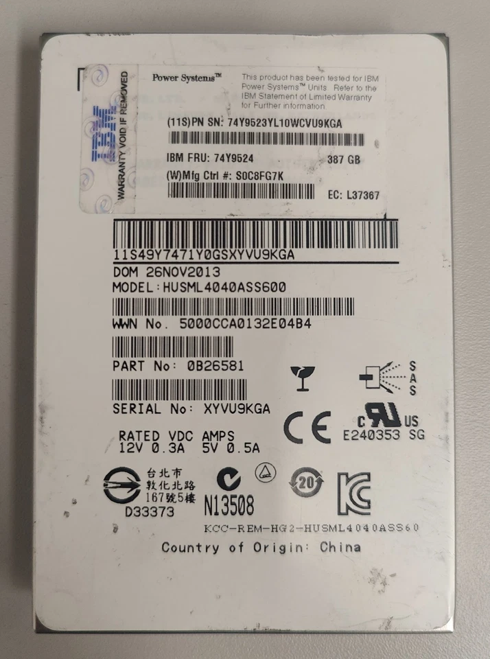 IBM 387GB SAS SSD HUSML4040ASS600  2.5" FRU 74Y9524 - Bild 1 von 1