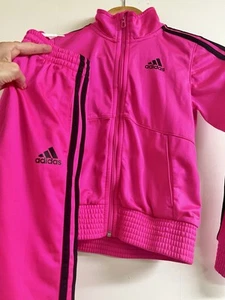 Adidas Track Suit Girls Pink Zip Up Jacket Matching Pants Pink Sz 7/8 - Picture 1 of 9