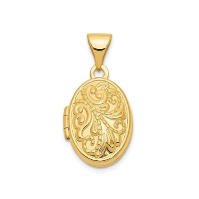 Твердый 14k желтое золото овальный медальон подвеска (20 мм высота x 13 мм ширина) - Изображение 1 из 3