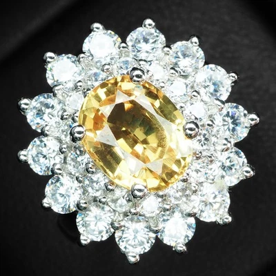 Impresionantes anillos con halo de oro blanco de plata de ley 925 de 2,75 quilates con zafiro amarillo miel Foto 1 de 4