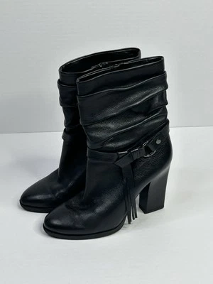 GUESS Tamsin Botines Mujer’s 9.5 Negro Cuero Guijarro + Borla Motociclista Boho Foto 1 de 4