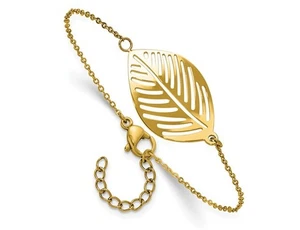 Yellow Plated Stainless Steel Leaf Chain Bracelet (7.25 Inches) - Picture 1 of 5