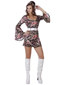 Womens Ladies Disco Dress Costume Groovy Hippie 1970s Festival Adult Fancy Dress - Picture 1 of 2