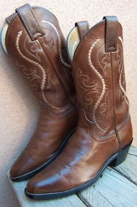 JUSTIN Womens Cowboy Western Dress Boots Brown Leather Round Toe Riding Size 6B - Picture 1 of 7