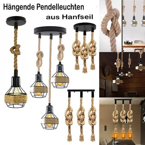 Cuerda colgante de cáñamo lámpara industrial retro lámpara de madera cuerda lámpara colgante lámparas de techo - Imagen 1 de 61